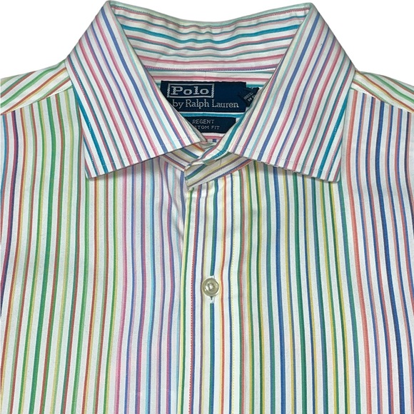 RARE Polo Ralph Lauren Rainbow / Multi Colored Striped Dress Shirt EUC sz LARGE - Picture 5 of 8